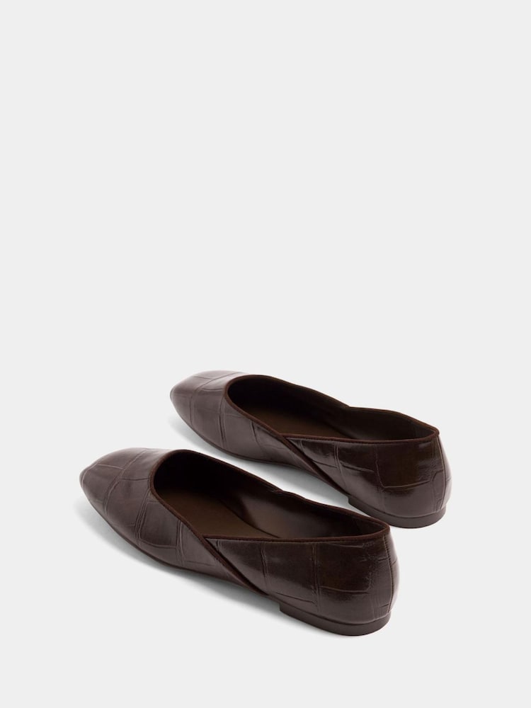 Yours Curve Brown Wide Fit Croc Square Toe Ballet Pumps - Image 3 of 3