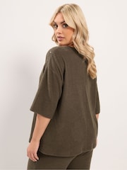 Yours Curve Brown Ribbed Studded Top - Image 3 of 6