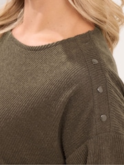 Yours Curve Brown Ribbed Studded Top - Image 4 of 6