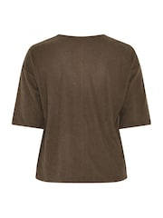 Yours Curve Brown Ribbed Studded Top - Image 6 of 6