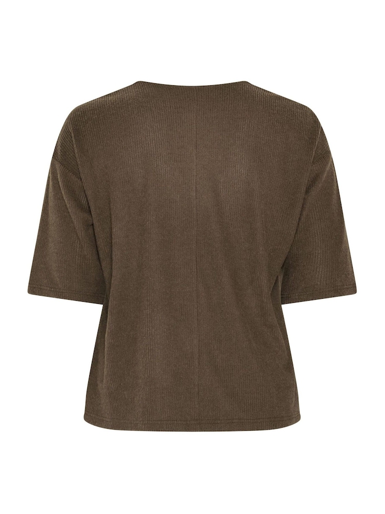Yours Curve Brown Ribbed Studded Top - Image 6 of 6