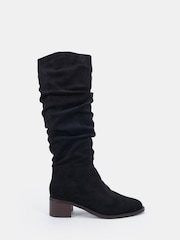 Novo Black Gail Almond Toe Flat Ruched Knee Boots - Image 2 of 6