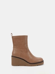 Novo Taupe Brown Wide Fit Jenna Mid Wedge Casual Ankle Boots - Image 2 of 6