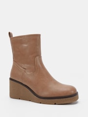Novo Taupe Brown Wide Fit Jenna Mid Wedge Casual Ankle Boots - Image 3 of 6