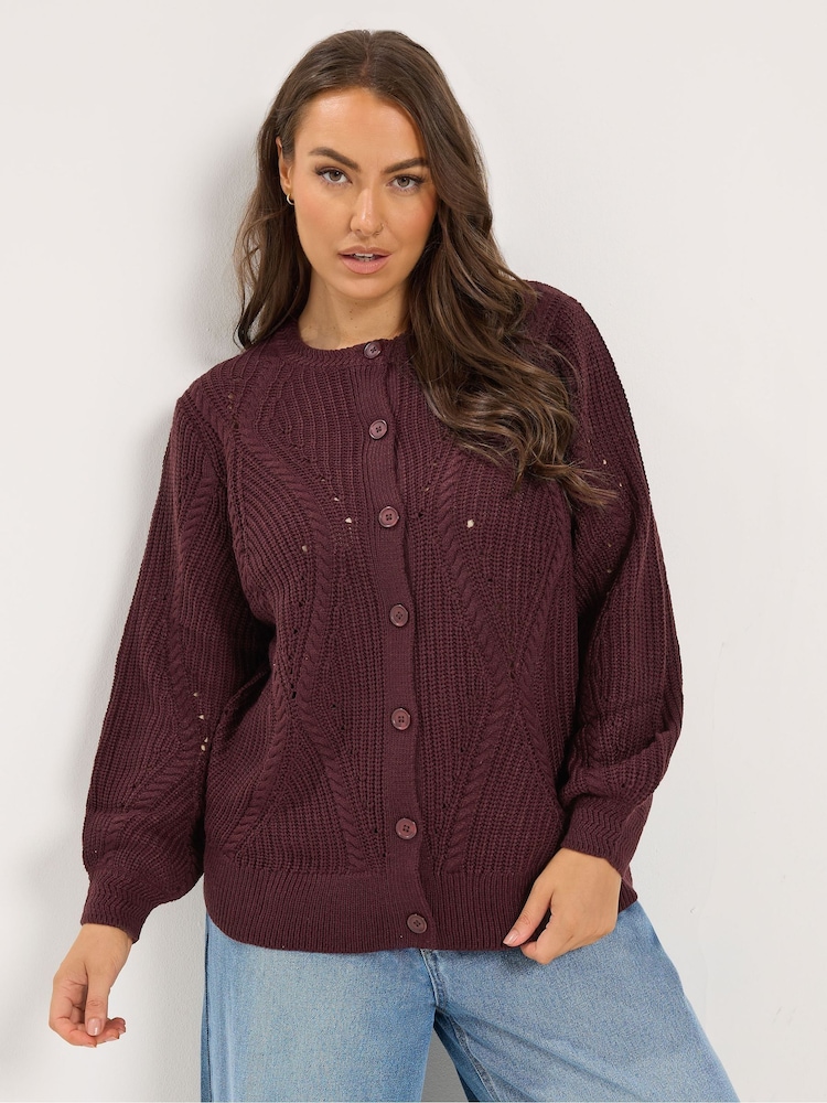 Yours Curve Red Pointelle Knit Cardigan - Image 1 of 6 Yours Curve Red Pointelle Knit Cardigan - Image 1 of 6