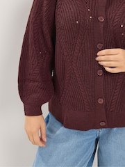 Yours Curve Red Pointelle Knit Cardigan - Image 3 of 6