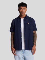 Lyle & Scott Navy Blue Short Sleeve Basket Weave Cotton Shirt - Image 1 of 5