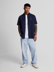 Lyle & Scott Navy Blue Short Sleeve Basket Weave Cotton Shirt - Image 2 of 5