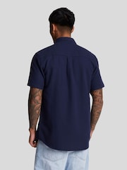 Lyle & Scott Navy Blue Short Sleeve Basket Weave Cotton Shirt - Image 3 of 5
