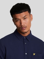 Lyle & Scott Navy Blue Short Sleeve Basket Weave Cotton Shirt - Image 4 of 5