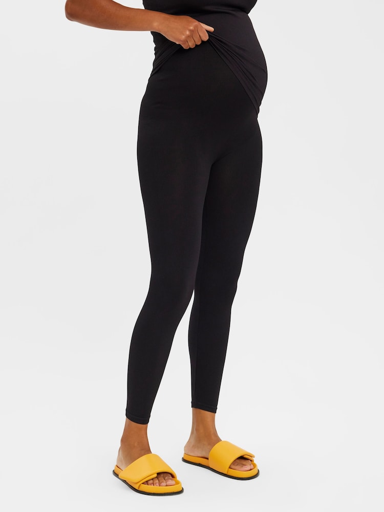 VERO MODA Black Maternity Ribbed Over The Bump Comfort Leggings - Image 3 of 5