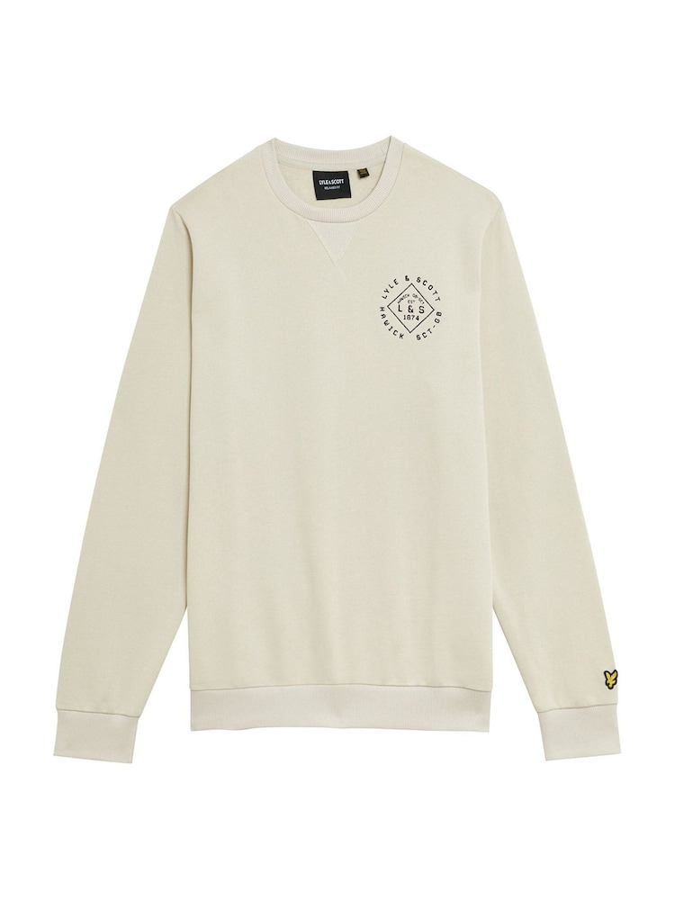 Lyle & Scott Ecru White 100% Cotton Stamp Crew Neck Sweatshirt - Image 5 of 5