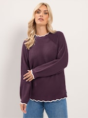 Yours Curve Red Contrast Waffle Jumper - Image 1 of 6