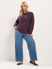Yours Curve Red Contrast Waffle Jumper - Image 2 of 6