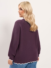 Yours Curve Red Contrast Waffle Jumper - Image 3 of 6