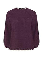 Yours Curve Red Contrast Waffle Jumper - Image 5 of 6