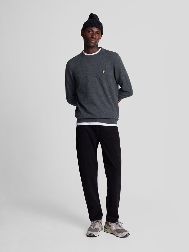 Lyle & Scott Charcoal Grey Cotton Merino Crew Neck Jumper - Image 2 of 3 Lyle & Scott Charcoal Grey Cotton Merino Crew Neck Jumper - Image 2 of 3