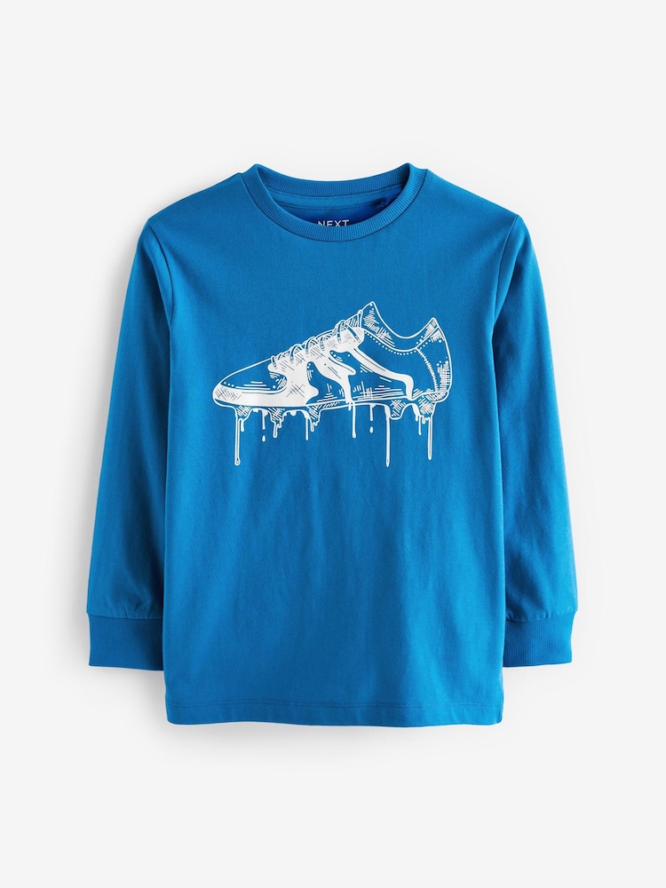 Cobalt Blue Football Boot Long Sleeve Graphic T-Shirt (3-16yrs) - Image 1 of 3