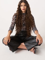 Monochrome Long Sleeve Crew Neck Mesh Top - Image 2 of 5