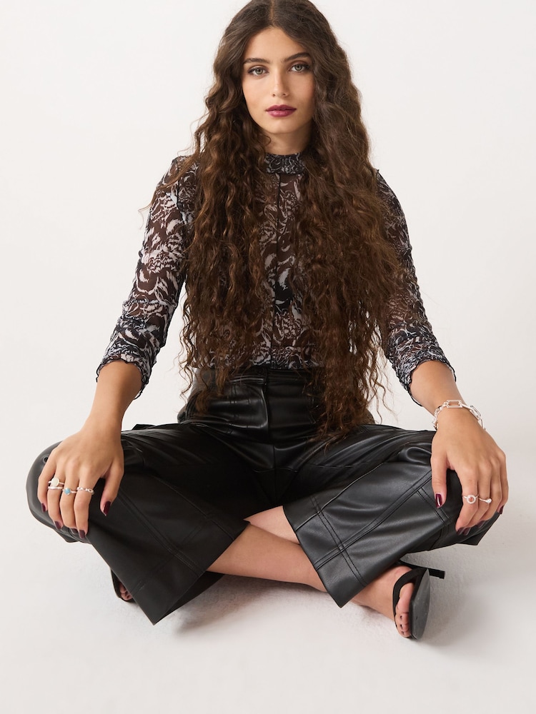 Monochrome Long Sleeve Crew Neck Mesh Top - Image 2 of 5 Monochrome Long Sleeve Crew Neck Mesh Top - Image 2 of 5