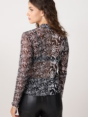 Monochrome Long Sleeve Crew Neck Mesh Top - Image 3 of 5