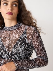 Monochrome Long Sleeve Crew Neck Mesh Top - Image 4 of 5