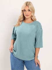 Yours Curve Green Ribbed Studded Top - Image 1 of 6