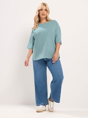Yours Curve Green Ribbed Studded Top - Image 2 of 6
