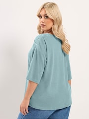 Yours Curve Green Ribbed Studded Top - Image 3 of 6