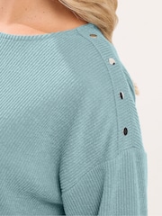 Yours Curve Green Ribbed Studded Top - Image 4 of 6