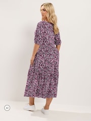 Yours Curve Pink Puff Sleeve Tiered Maxi Dress - Image 3 of 6