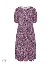 Yours Curve Pink Puff Sleeve Tiered Maxi Dress - Image 5 of 6