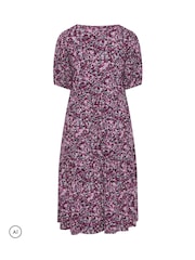 Yours Curve Pink Puff Sleeve Tiered Maxi Dress - Image 6 of 6