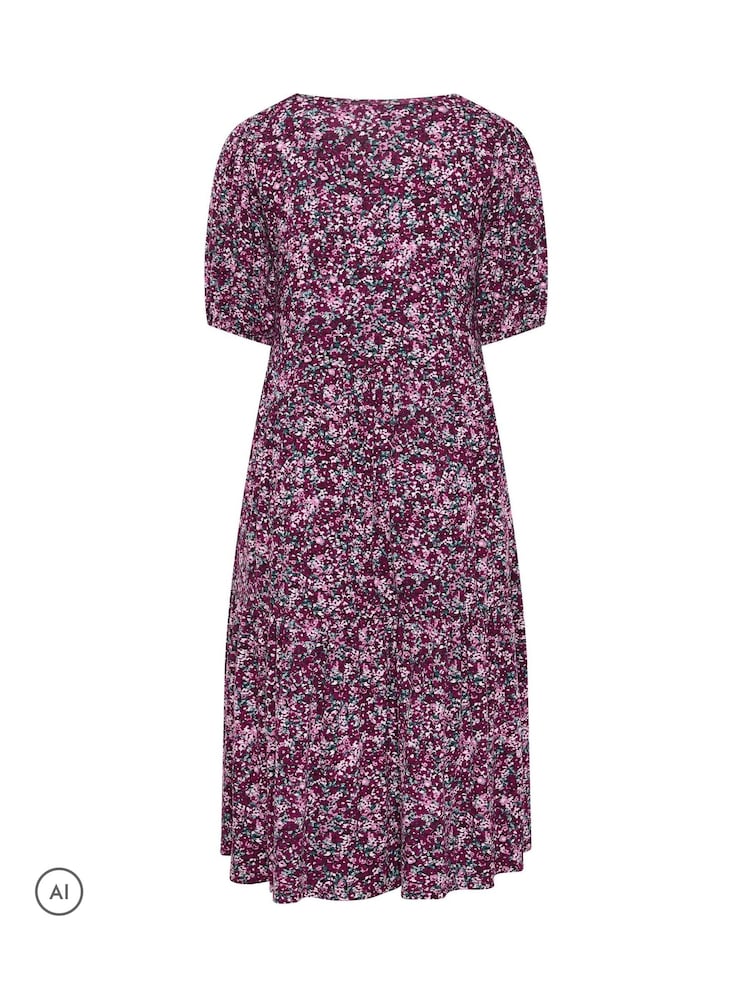 Yours Curve Pink Puff Sleeve Tiered Maxi Dress - Image 6 of 6 Yours Curve Pink Puff Sleeve Tiered Maxi Dress - Image 6 of 6