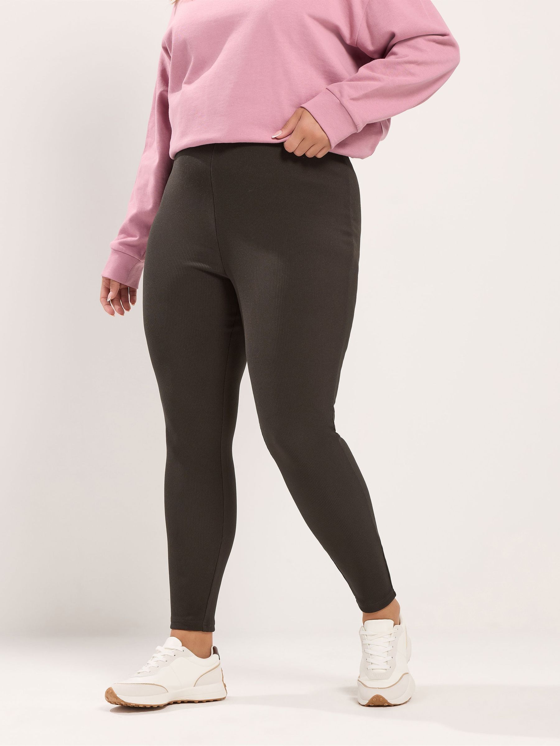 Yours Women's Brown Curve Rib Leggings - Image 3