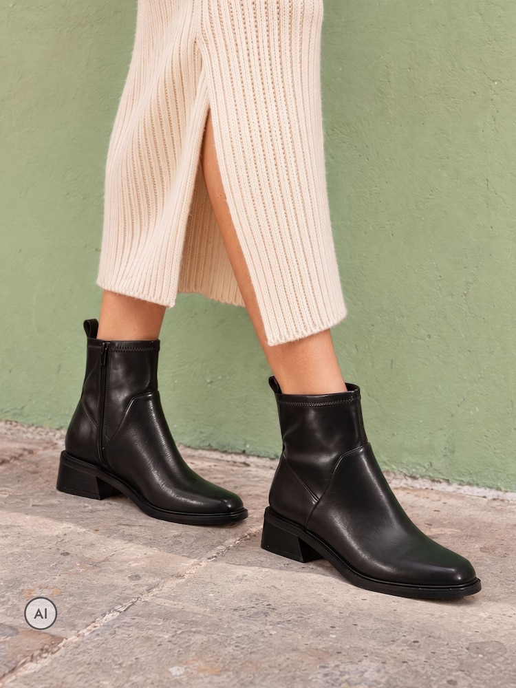 Novo Black Wide Fit Danni Flat Stretch Zip Square Toe Ankle Boots - Image 1 of 6