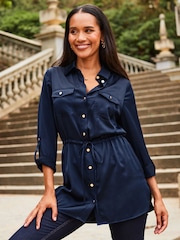 Sosandar Blue Satin Utility Tie Waist Shirt - Image 4 of 5