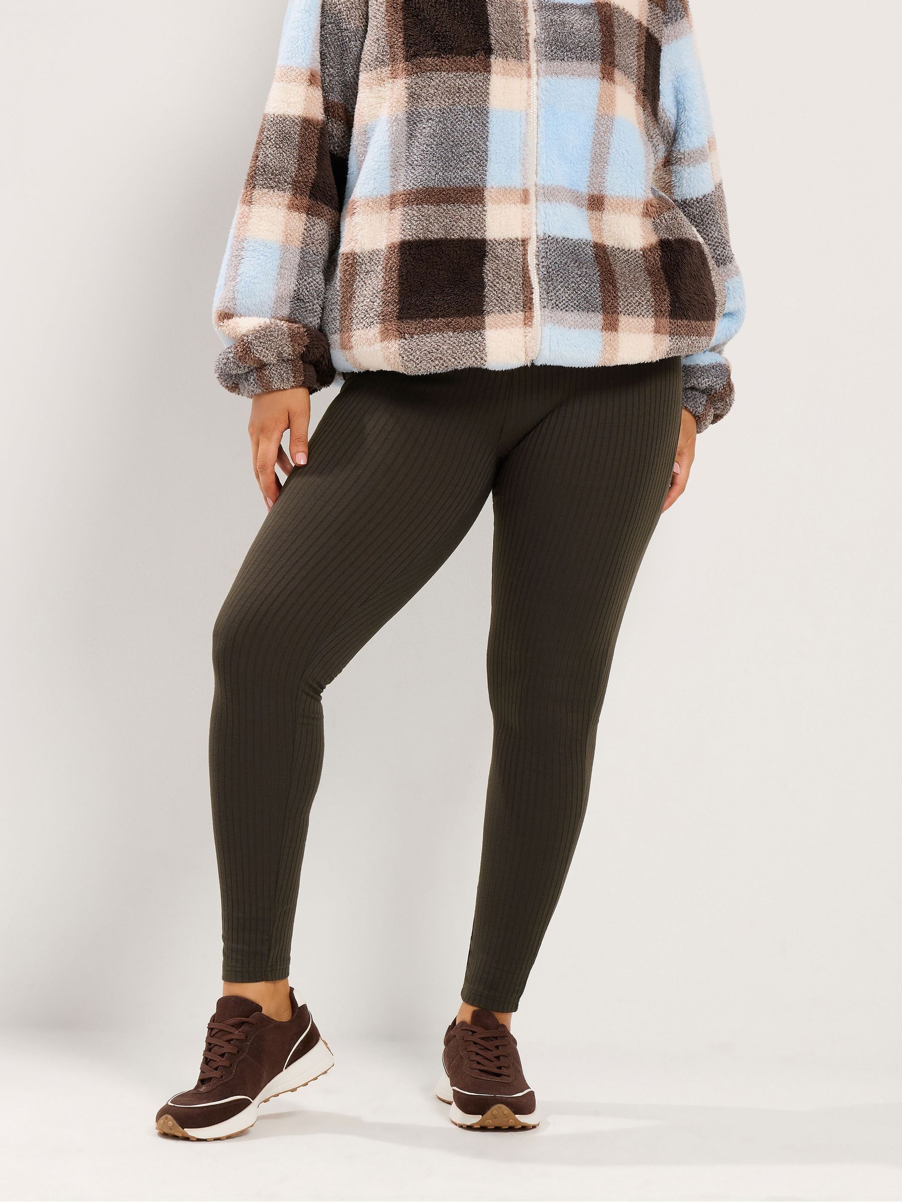 Yours Curve Women's Brown Elasticated Waist Leggings