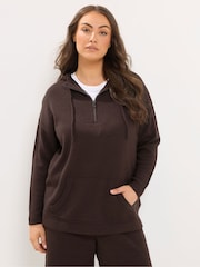 Yours Curve Brown Knitted Hoodie - Image 1 of 6