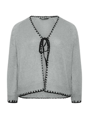 Yours Curve Grey Tie Front Cardigan - Image 1 of 2
