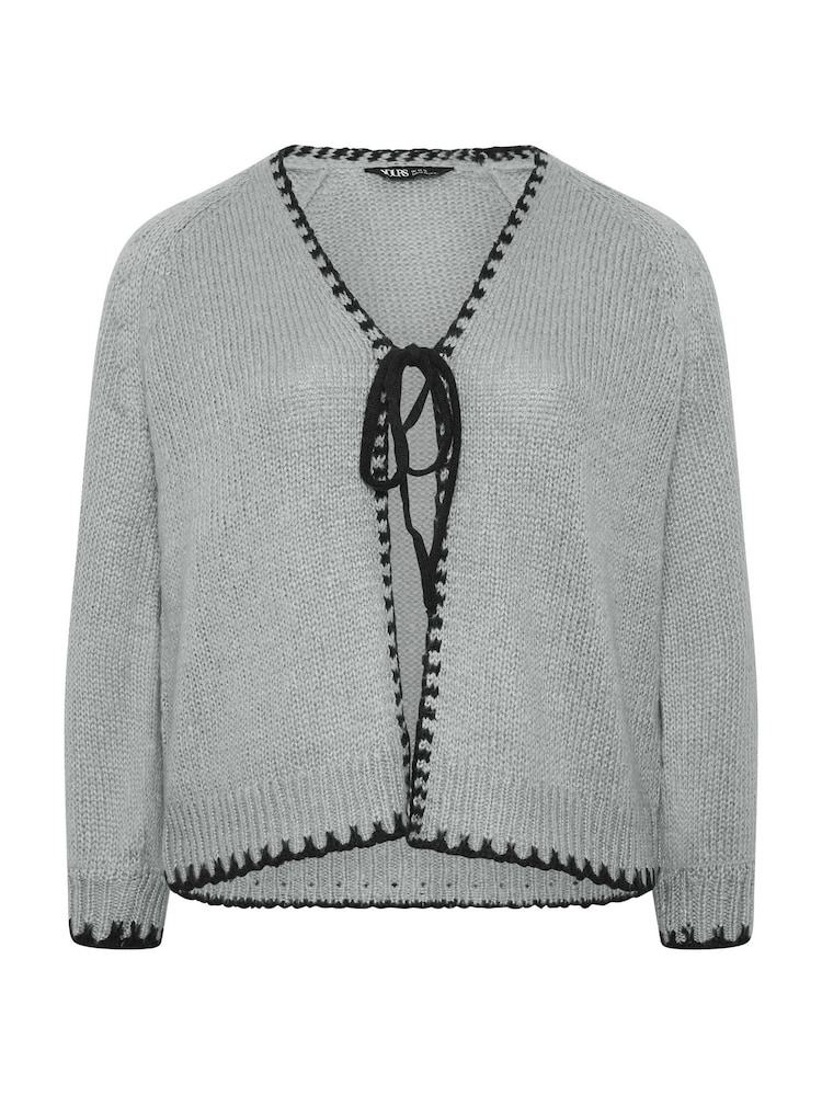Yours Curve Grey Tie Front Cardigan - Image 1 of 2 Yours Curve Grey Tie Front Cardigan - Image 1 of 2