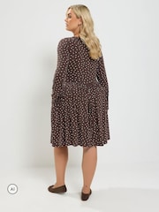 Yours Curve Brown Spot Peplum Mini Dress - Image 3 of 6