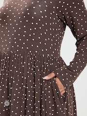 Yours Curve Brown Spot Peplum Mini Dress - Image 4 of 6