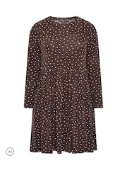 Yours Curve Brown Spot Peplum Mini Dress - Image 5 of 6