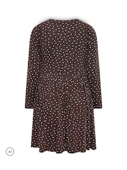 Yours Curve Brown Spot Peplum Mini Dress - Image 6 of 6