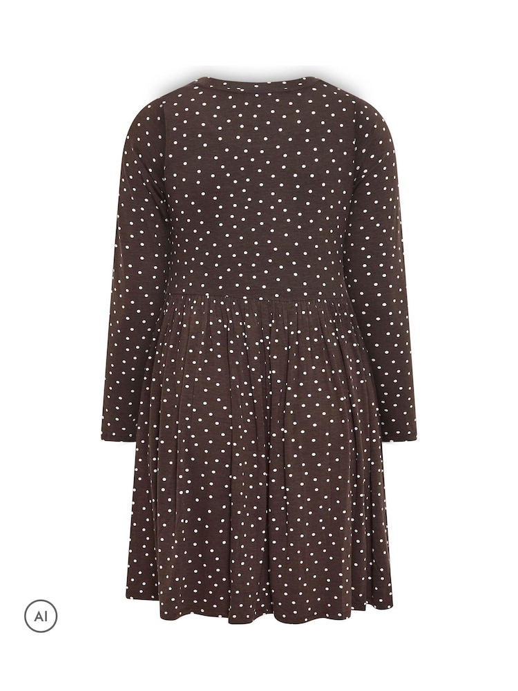 Yours Curve Brown Spot Peplum Mini Dress - Image 6 of 6