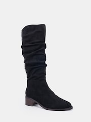 Novo Black Wide Fit Gail Almond Toe Flat Ruched Knee Boots - Image 3 of 6