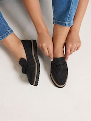 Yours Curve Black Wide Fit Faux Suede Knotted Loafers - Image 1 of 5