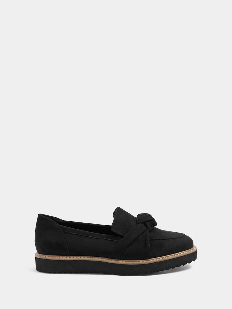 Yours Curve Black Wide Fit Faux Suede Knotted Loafers - Image 2 of 5