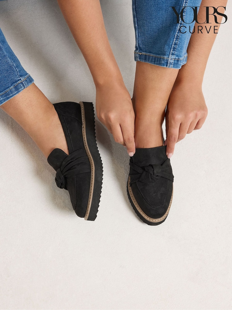 Yours Curve Black Wide Fit Faux Suede Knotted Loafers - Image 5 of 5